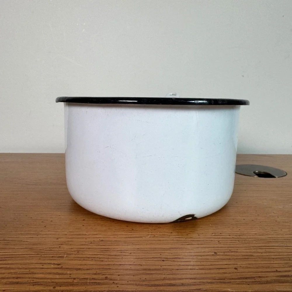 Vintage VPS White Enamelware Saucepan 18cm Black Trim Farmhouse Decor Pot
